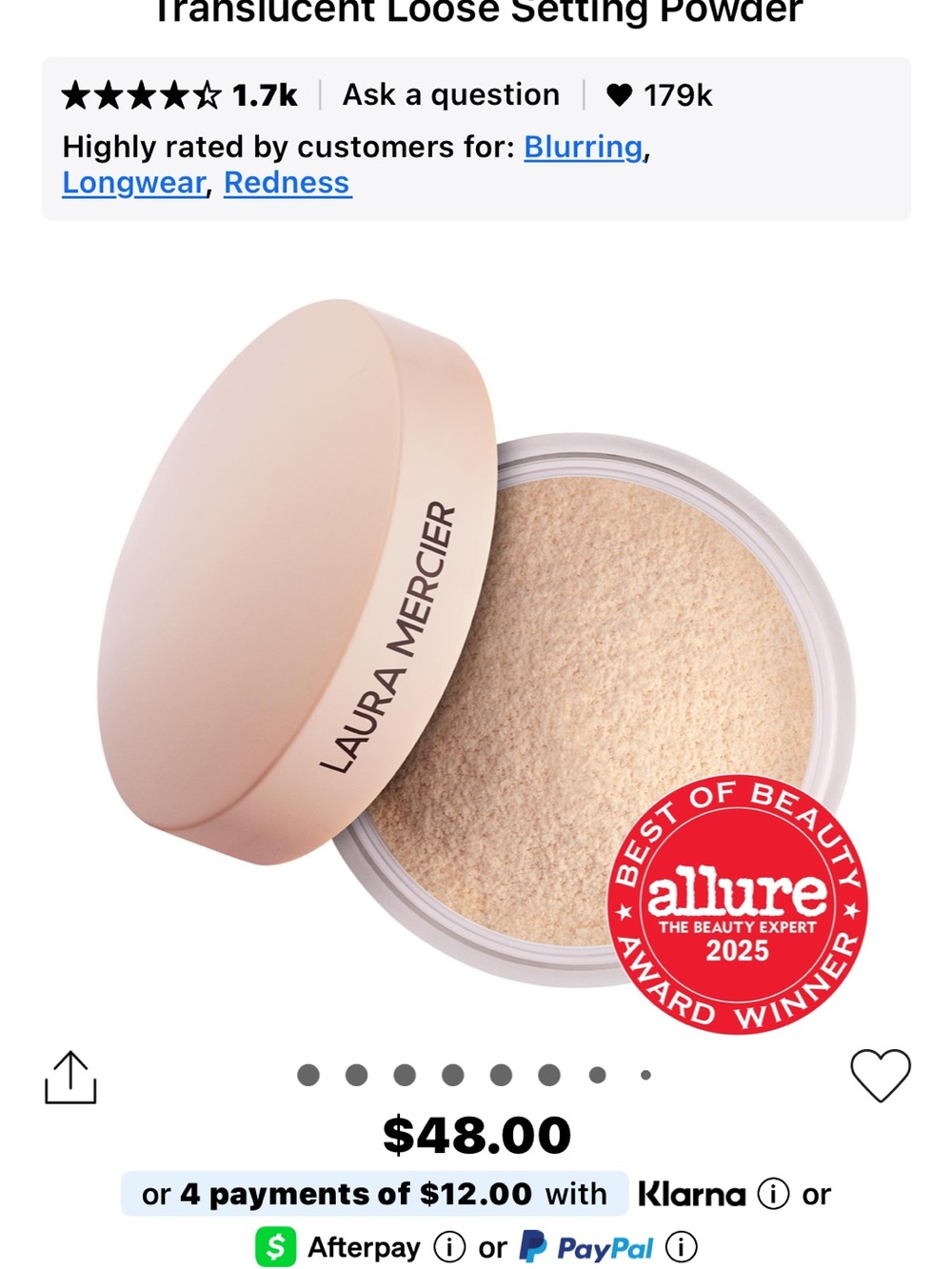 laura mercier Translucent Loose Setting Powder — Soft Beige Cap